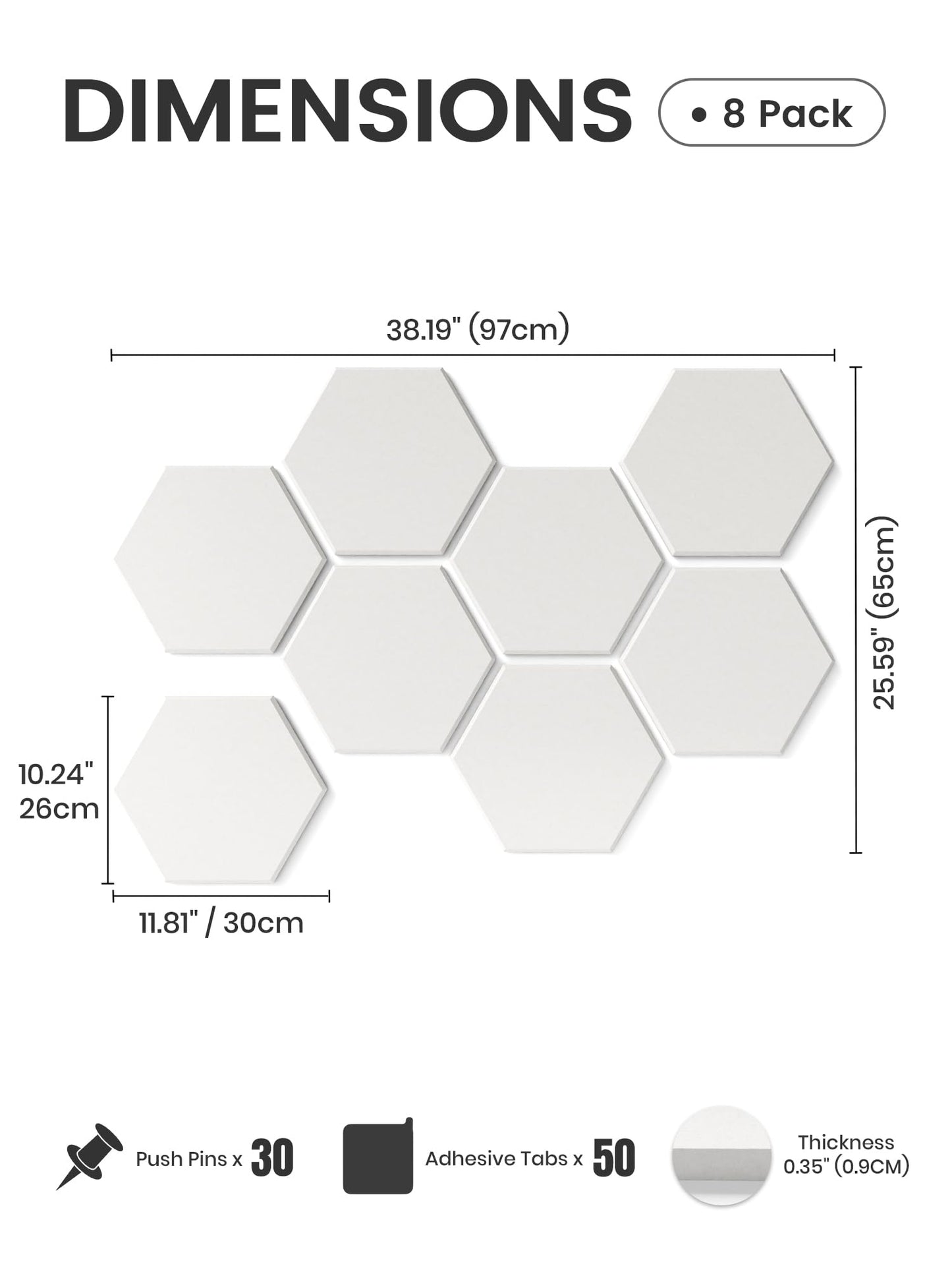 Fluxynara Hexagon Cork Board Alternative for Walls Decor-8-Pack Felt Bulletin Board Tiles,with 30 Pushpins,50 Adhesive Tabs for Office,Classrooms & Home Pin Board Felt Board-Milky White
