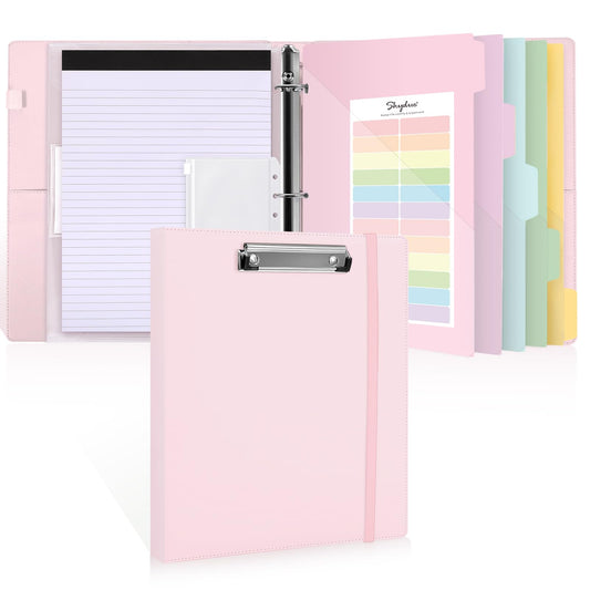 SKYDUE 3 Ring Binder with Clipboard, 13.2" × 10.2" Faux Leather 1 Inch Binder Organizer with 5 Pocket Dividers, Notepad, Labels & 2 Storage Pockets for Teachers, Students, Nurses & Office Work