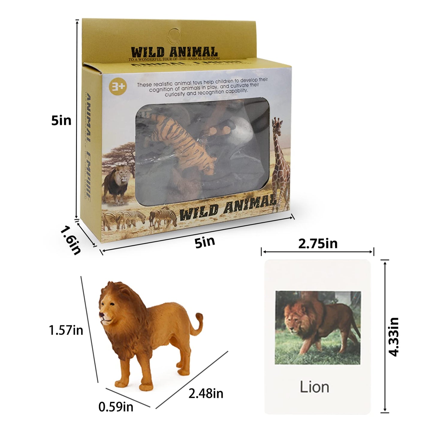 Montessori Safari Animal Matching Game, 12PCS Realistic Zoo Animal Figurines with Flash Cards, Preschool Science Educational Learning Toys for Toddlers Kids, Homeschool Montessori Toys