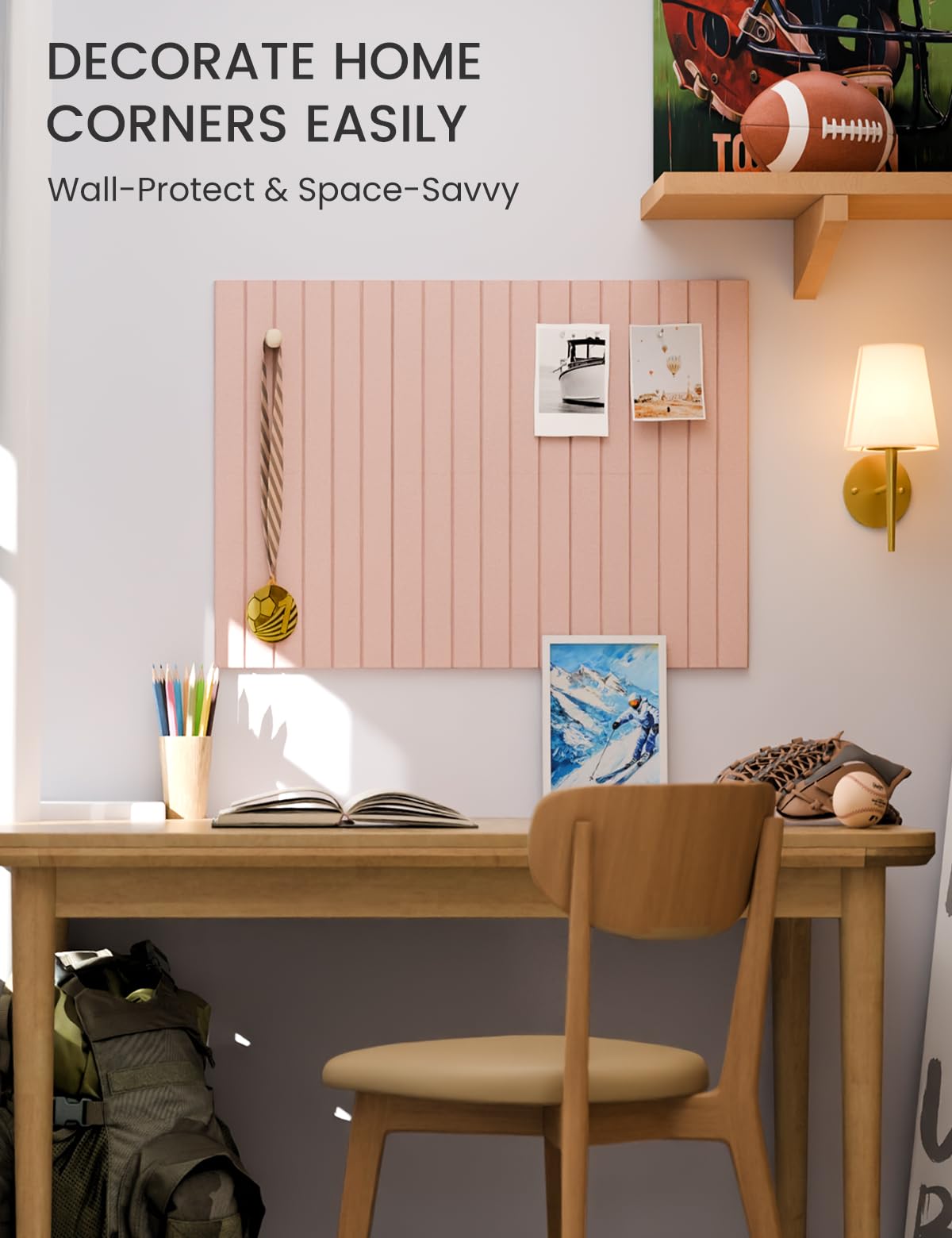 Felt Bulletin Board Tiles -28"x18" with 40 Adhesive Tabs, Cork Board Alternative for Office Decor, Push Pin Board Wall Organizer 6-Pack (Pink)