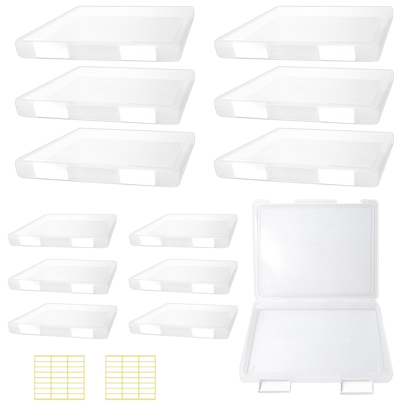 Olutacot 12 Pcs Clear A4 A5 File Box Document Plastic Storage Box with 48 Labels File Holder Organizer Box Paper Plastic Case Magazine Protector with Buckle Office School Supplies(White)