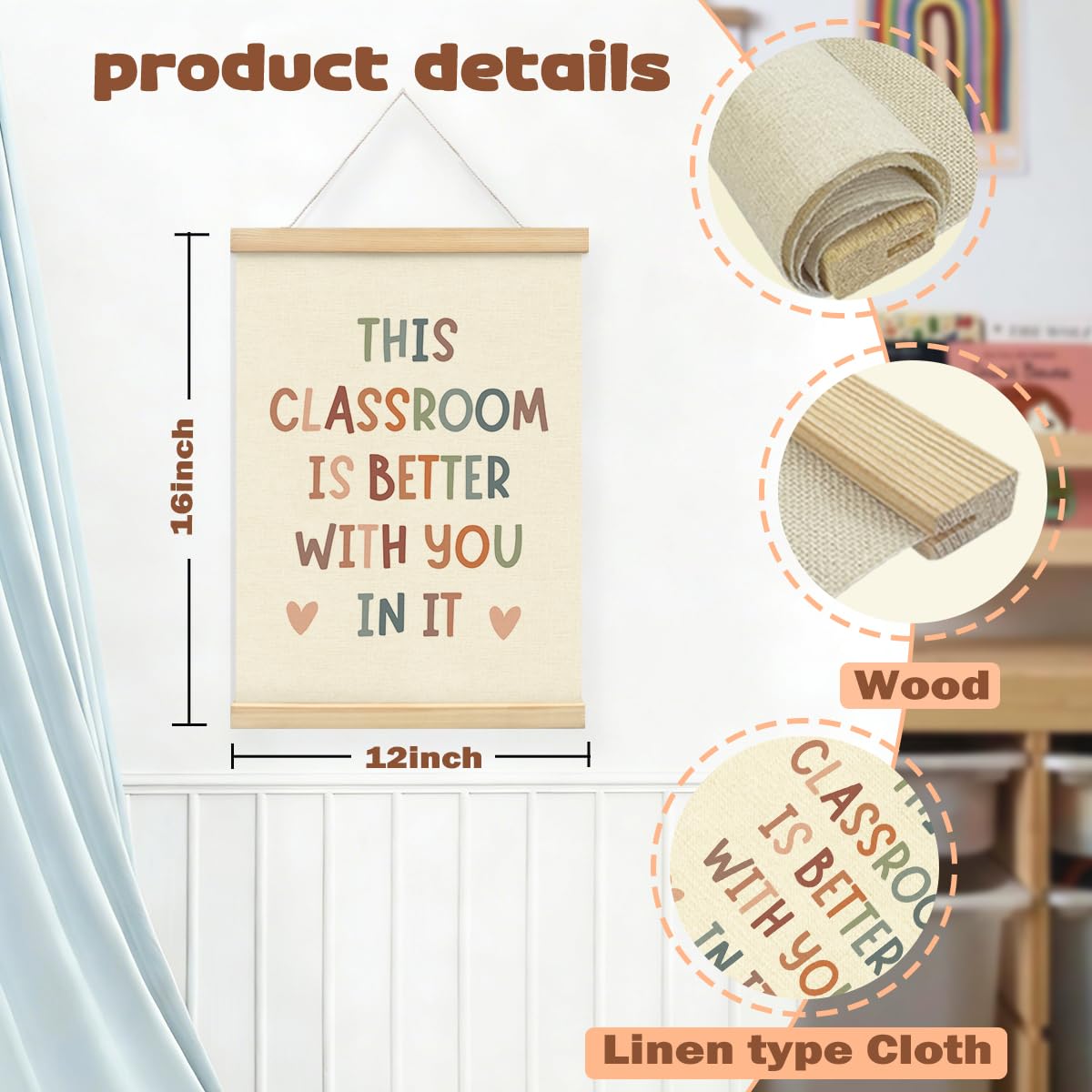 STHTTSW Boho Classroom Decor for Teacher Poster Hanger with Wooden Frame, Teacher Classroom Decor, Nursery Classroom Welcome Sign Positive Affirmations Wall Art, Back to School Decor 12x16 Inch