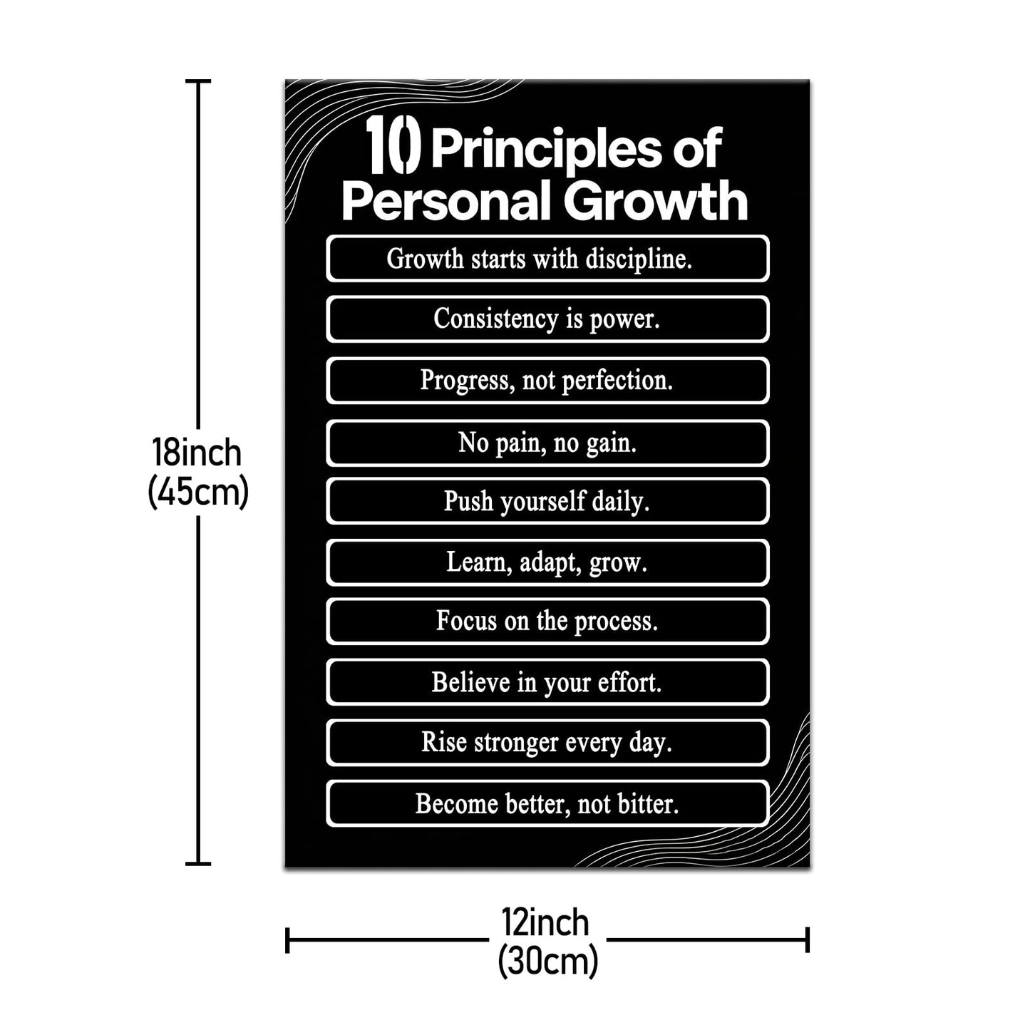 PSYYSP Motivational Wall Art 10 Principles Of Personal Growth Inspirational Poster For Office Men Women Desk Decor Small Success Quotes Canvas Print Framed Discipline Mindset Wall Sign 12x18 Inch