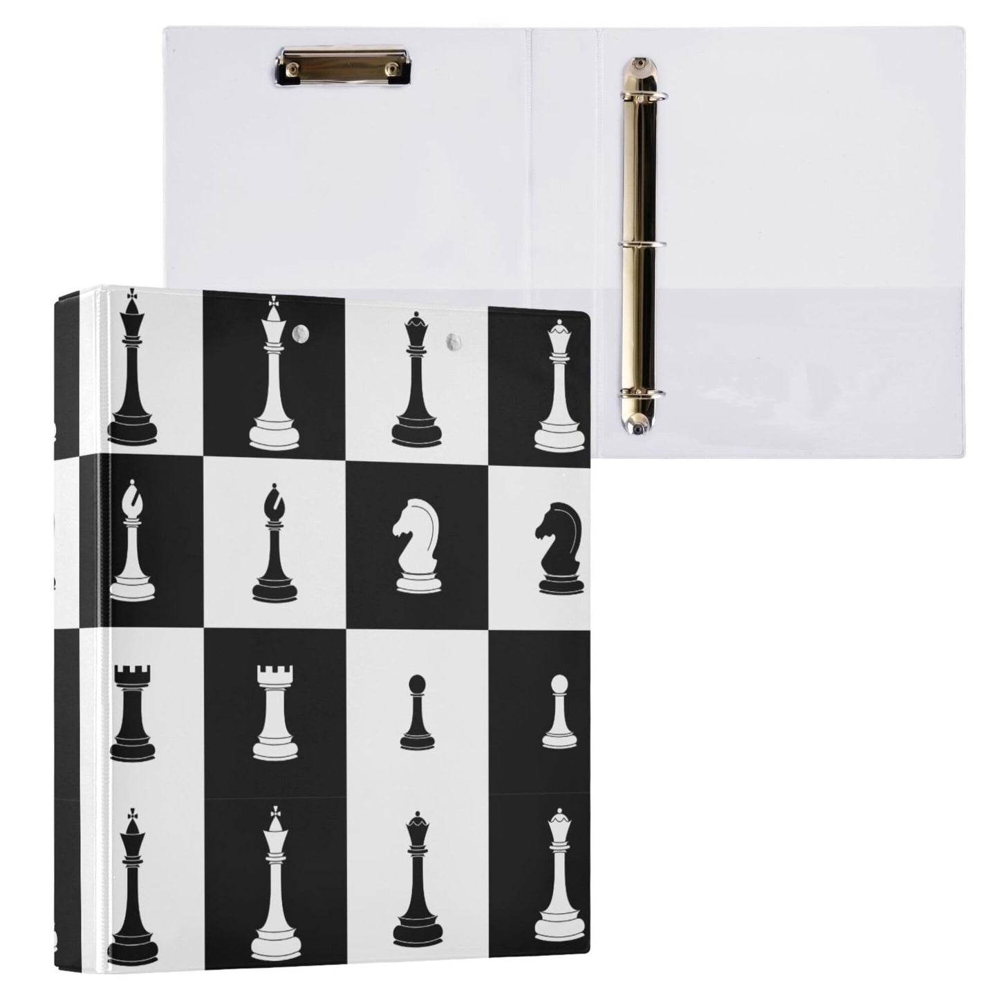 Chessboard Round Ring Binders 1.5 Black White Buffalo Plaid 3 Ring Clipboard Binder for Office School Work Supplies File Folder 200 Sheet Capacity Easy Open 2 Pieces