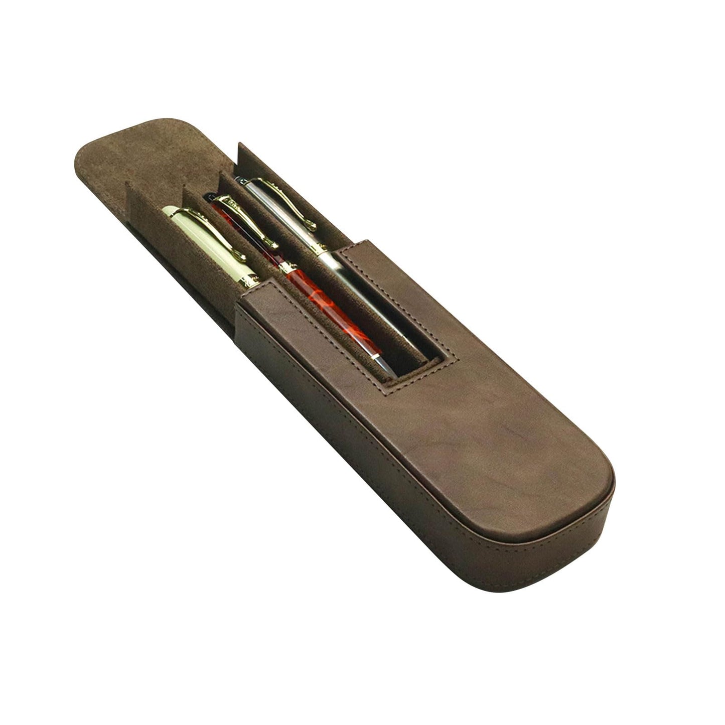 MIVLXLX Leather Triple Pen Case Pencil Pouch Holder for Three Fountain Ballpoint Rollerball Pens and Pencils Gift Choice for Man/Woman/Office (gray)