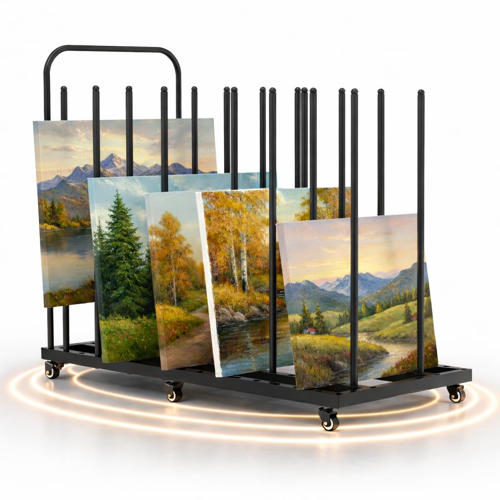 BERPET Heavy-Duty Art Storage Rack with Wheels, Large Metal Organizer for Canvas, Panels, and Artwork – Mobile Rolling Art Drying & Display Stand for Studio, Classroom, and Gallery