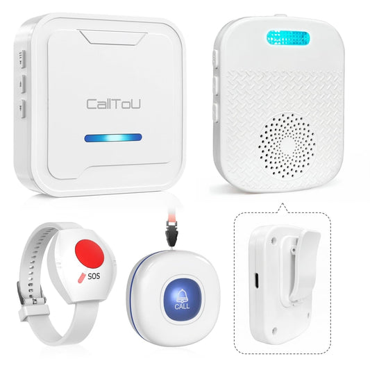 CallToU Caregiver Pager Wireless Call Button for Elderly/Senior,2026 New Version Pager with Vibration & Rechargeable,Nurse Alert System for Home Care Seniors (2 Pager and 2 Button)