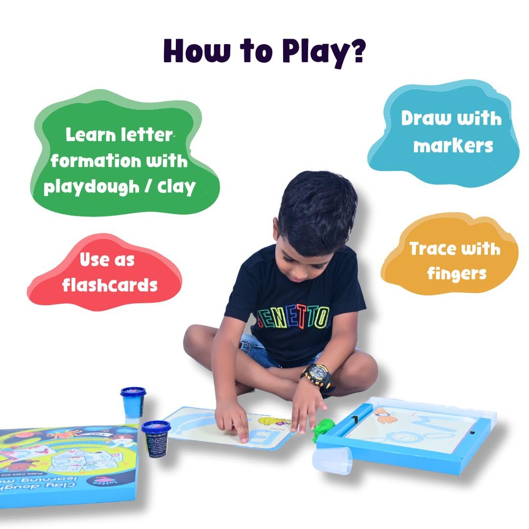 Alphabet & Number Playdough Mat for Letter Tracing | 36 Activity Card for Clay, Playdoh, Marker | Learn ABCs, Number & Shape | Educational Montessori Flashcard for Preschool Kid | 2, 3, 4, 5 Year Old