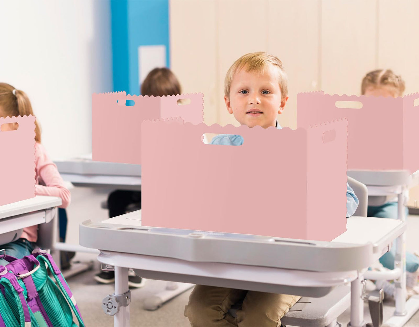 Whaline 24 Pcs Student Desk Privacy Boards Pink Classroom Desk Divider Shield Privacy Panel Folders Screen Partition for School Teacher Student Test Supplies