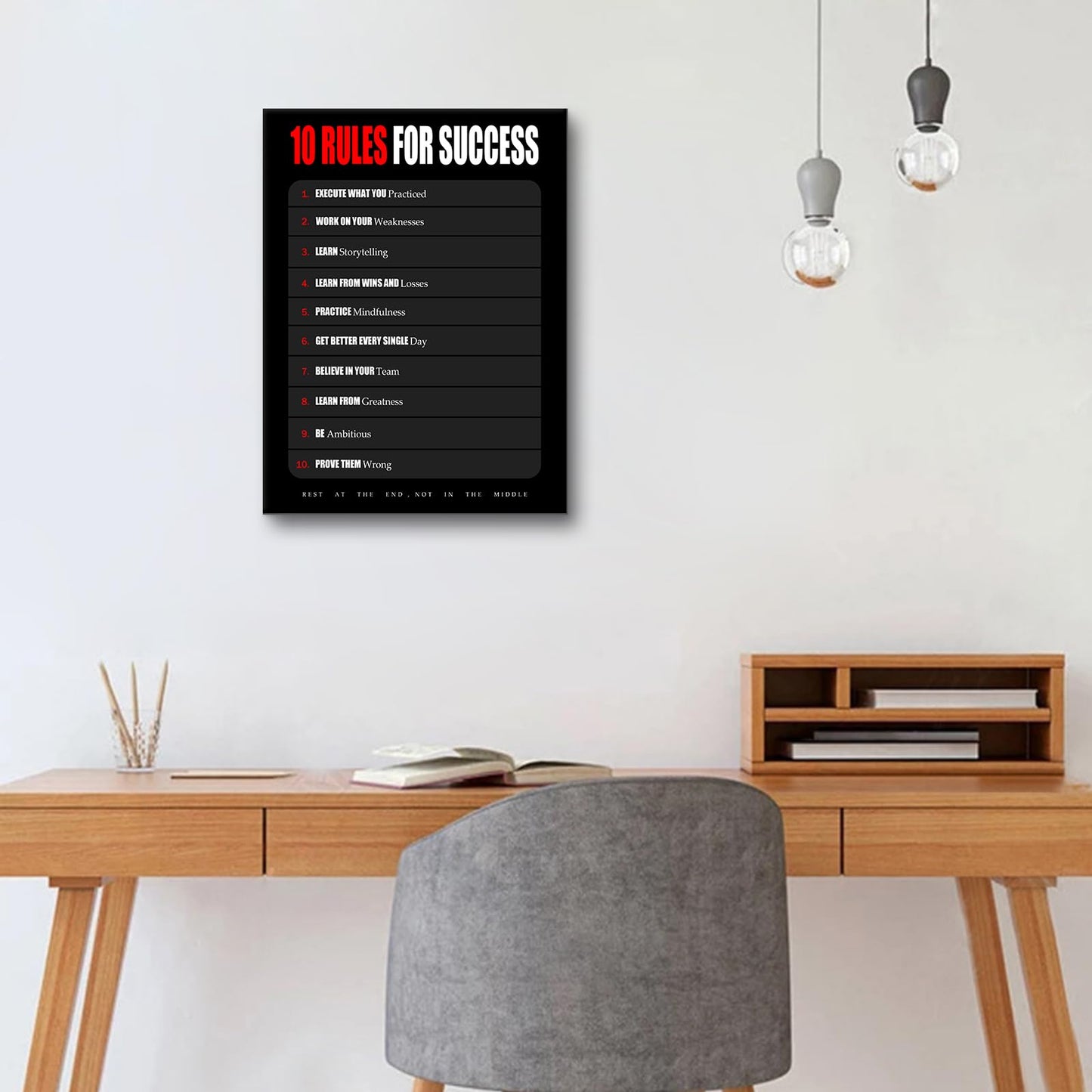 YSPCSUN Inspirational Posters for Office, 10 Rules for Success Canvas Poster Single Panel Wall Decor for Home Office Dorm Classroom, Framed Canvas Art, 24x18inch