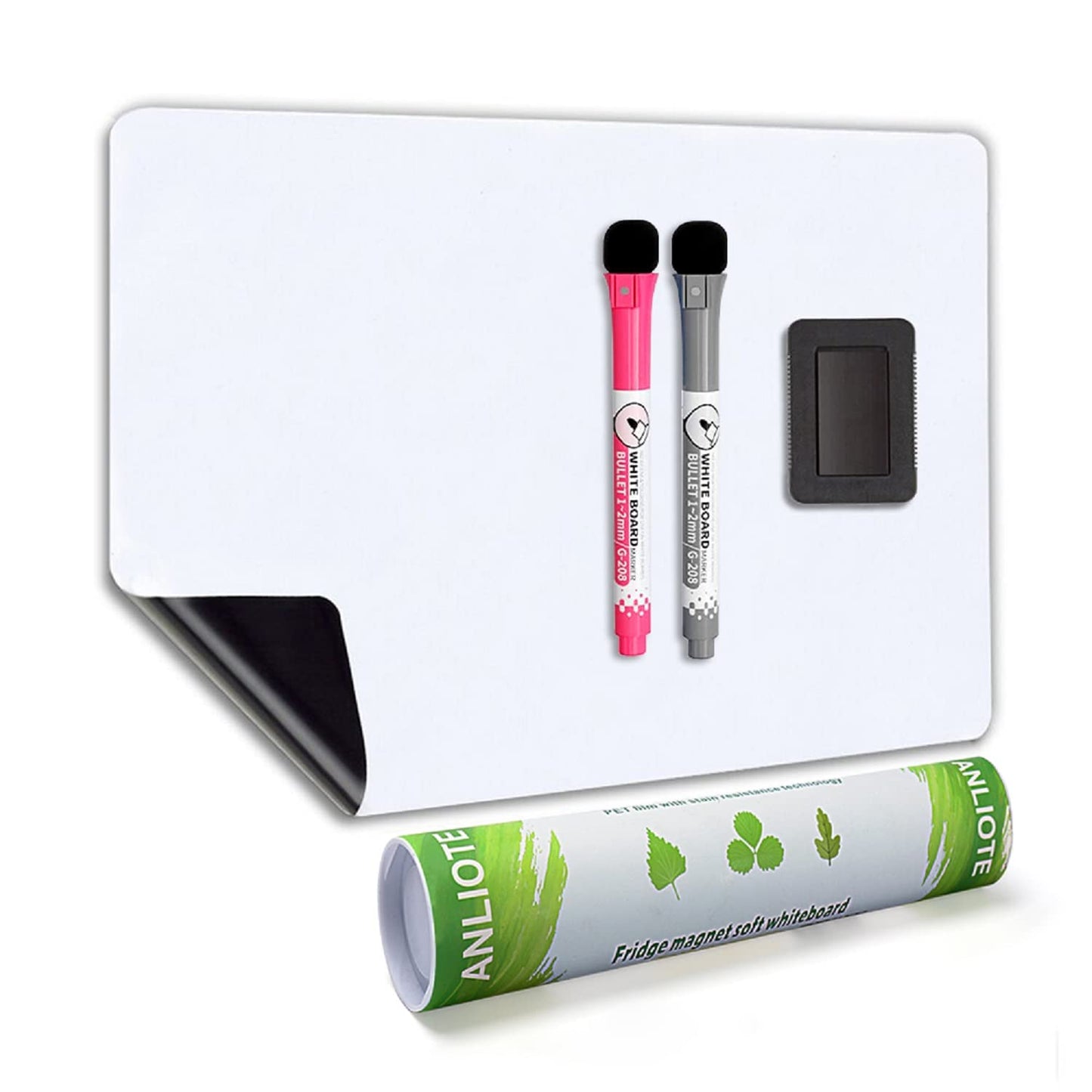 ANLIOTE Magnetic Dry Erase Board Fridge Whiteboard Sheet 12"x 8", Easy to Write and Clean, Small Refrigerator White Board for Home Kitchen Shopping List & to Do List, 2 Markers and Eraser with Magnets