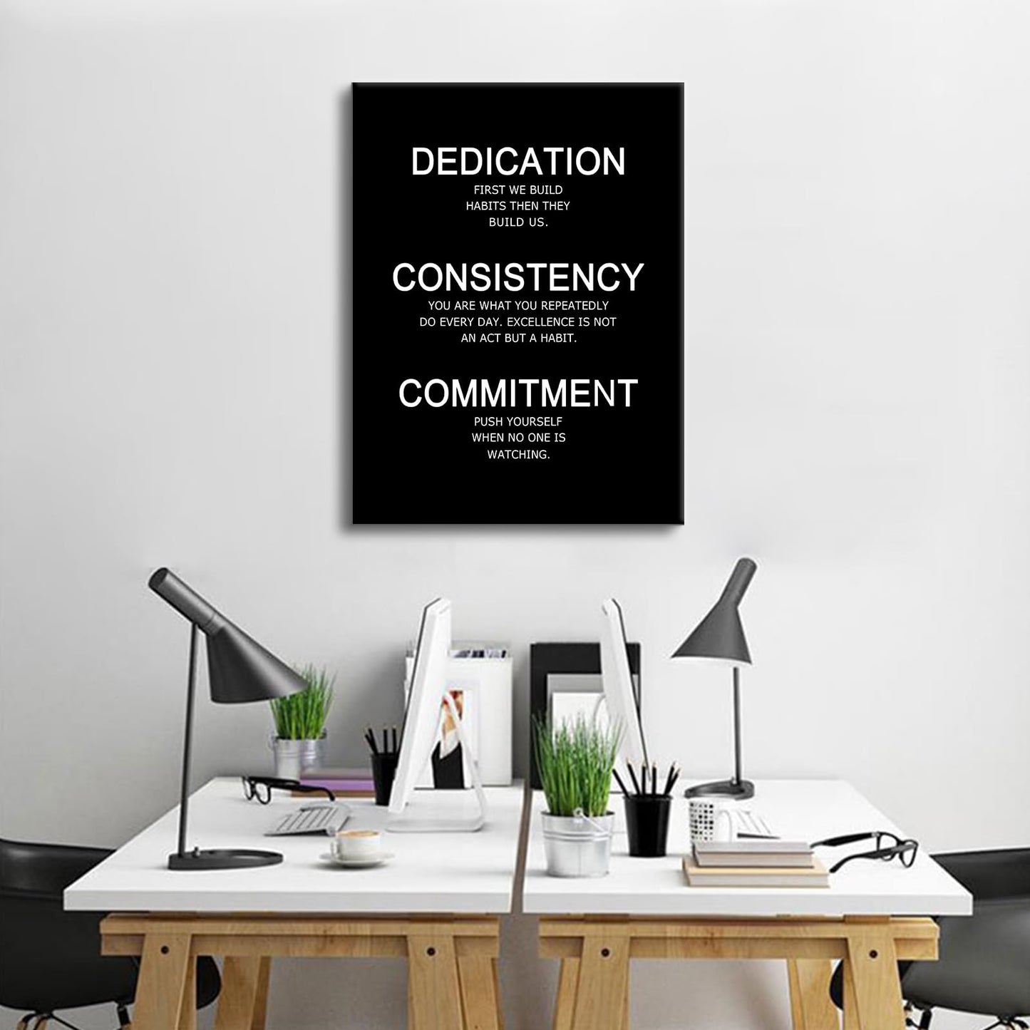 Inspirational Canvas Wall Art Dedication Consistency Commitment quote Office Decor Painting Pictures Motivational Poster Prints Artwork for Living Room Modern Home Stretched and Framed [18''W x 24''H]