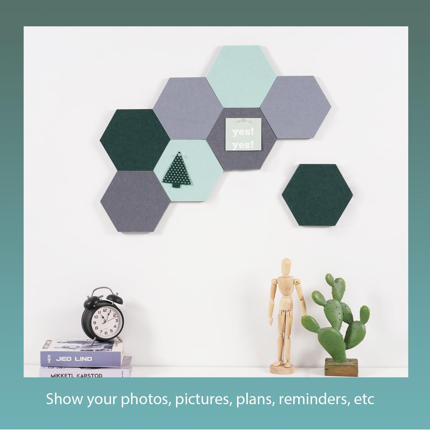 Afumazi Felt Bulletin Board Tiles, 8 Pcs Hexagon Wall Tiles with Removable Adhesive, 7.9×6.9 Inch Cork Pin Board for Classroom, Home, Office (Set G, Middle)