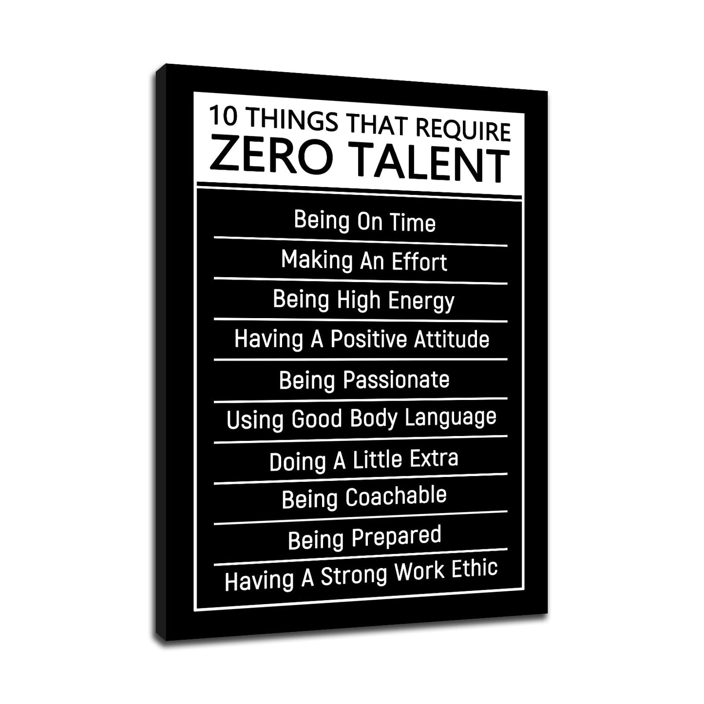 DINGFUN Inspirational Posters for Classroom 10 Things That Require Zero Talent Quote Canvas Wall Art Framed Growth Mindset Decor for School Teacher Office Student Guidance, 24x18 Inch