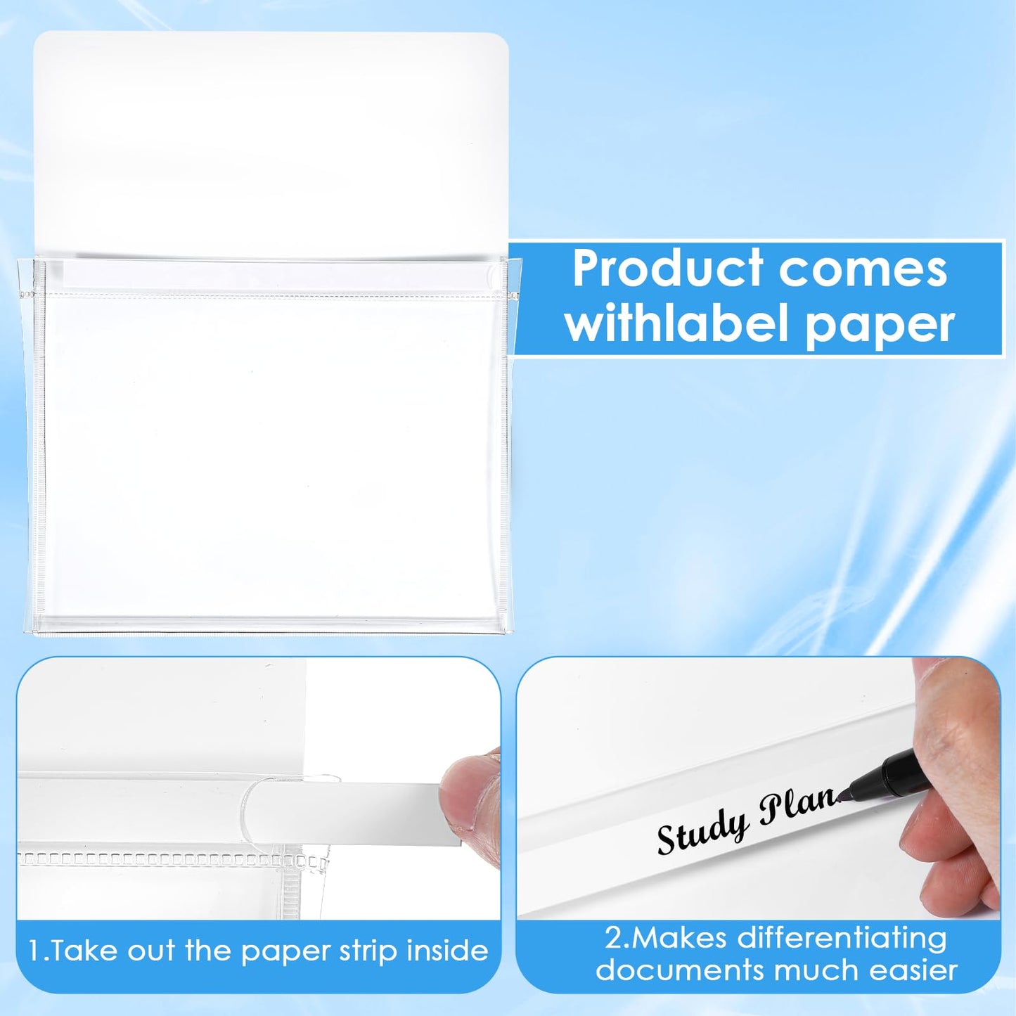 Tolare 5 Pcs Magnetic Pockets for Whiteboard & Fridge, Magnetic File Holder Organizer Set with Magnet Backing, 12 x 9.5 Inch Clear Storage Pouches for Documents Notes Tools (Black & White)