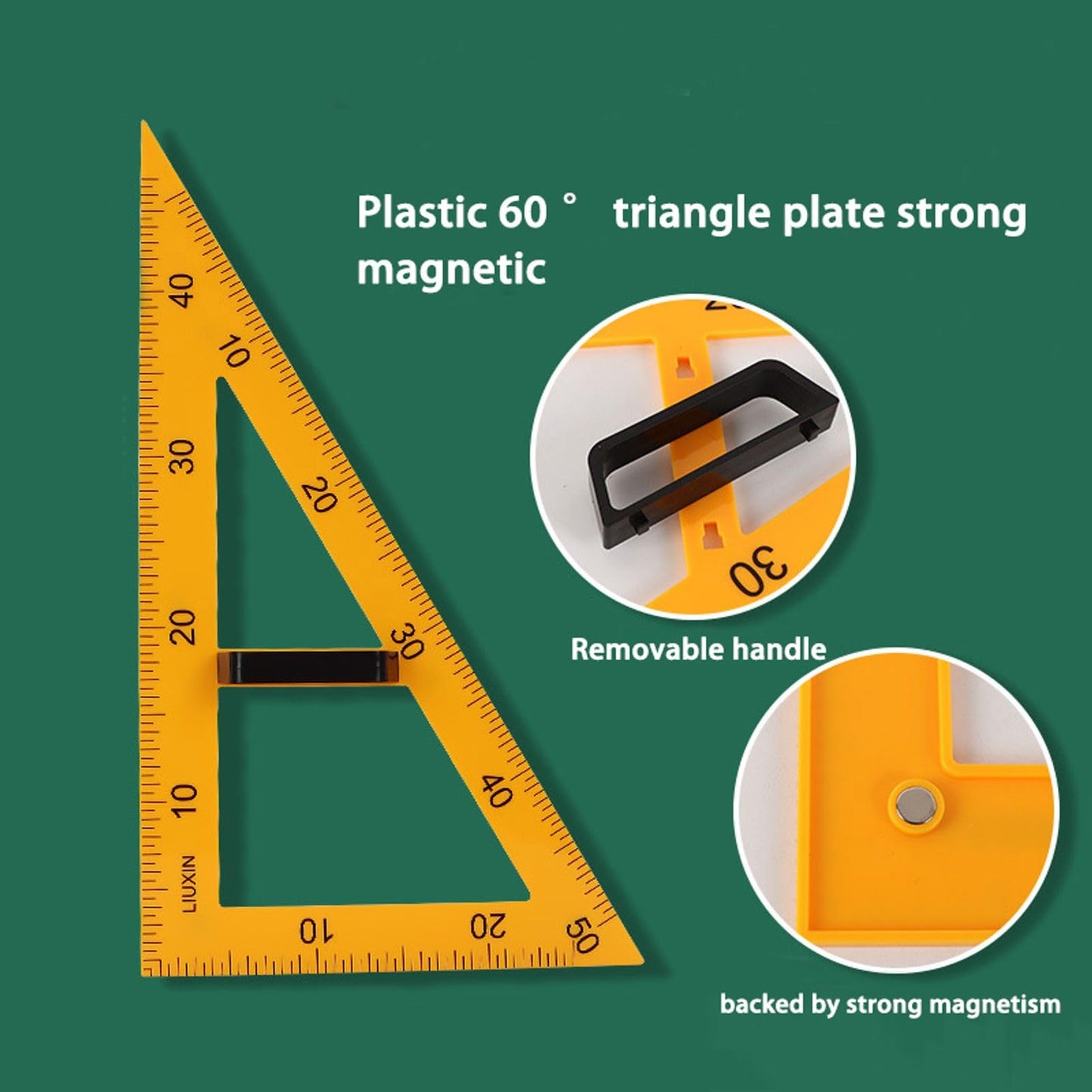 Magnetic Geometry Tool, Protractor, Triangle Rulers Easy Attachment Blackboard Measurement Kit, Teacher Board Protractor Multi-Purpose Kit Large Teaching Aids (Three-Piece Set)