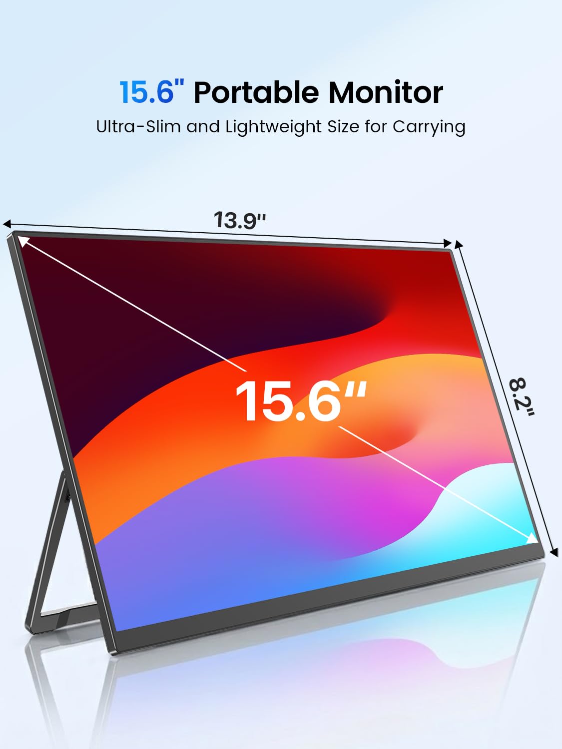 UPERFECT Portable Monitor 15.6", 125% sRGB Ultra-Slim Laptop Monitor with Protective Sleeve, Built-in Adjustment Stand | Speaker | VESA, HDMI USB-C Plug & Play Second Screen for Phone Game Console