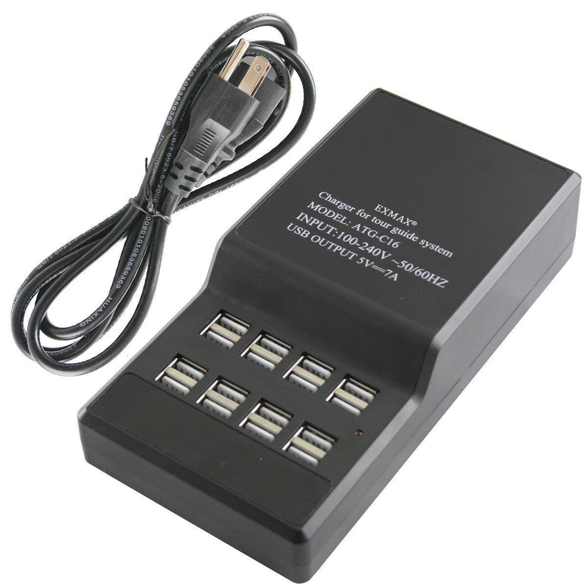 EXMAX® EX-100 Wireless Tour Guide System Translator Device for Courtroom Church Translation Simultaneous Language Interpretation City Tour Travel (1 Transmitter 8 Receivers 16-port Charging Station)