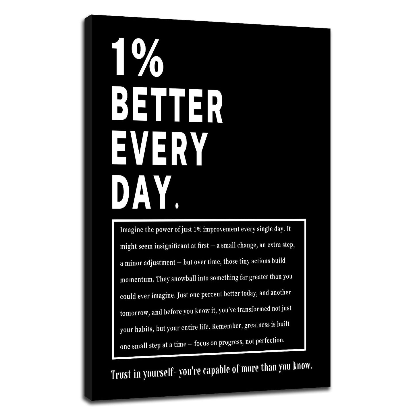 Motivational Wall Art 1% Better Every Day Inspirational Office Decor Framed Canvas Print Small Workout Poster for Home Gym Growth Mindset Sign Positive Daily Affirmation Decor [12''Wx18''H]