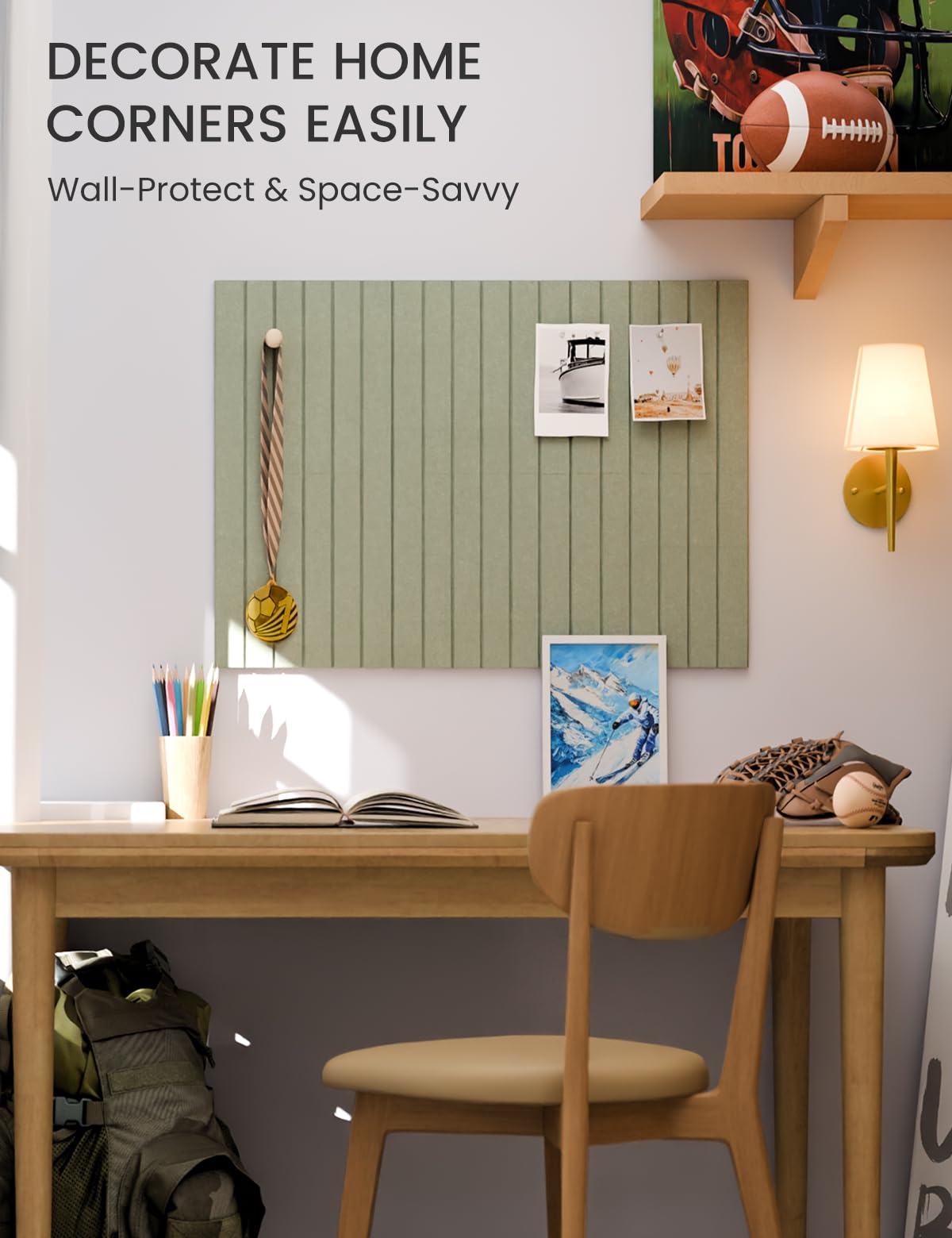 Felt Bulletin Board Tiles -28"x18" with 40 Adhesive Tabs, Cork Board Alternative for Office Decor, Push Pin Board Wall Organizer 6-Pack (Sage)