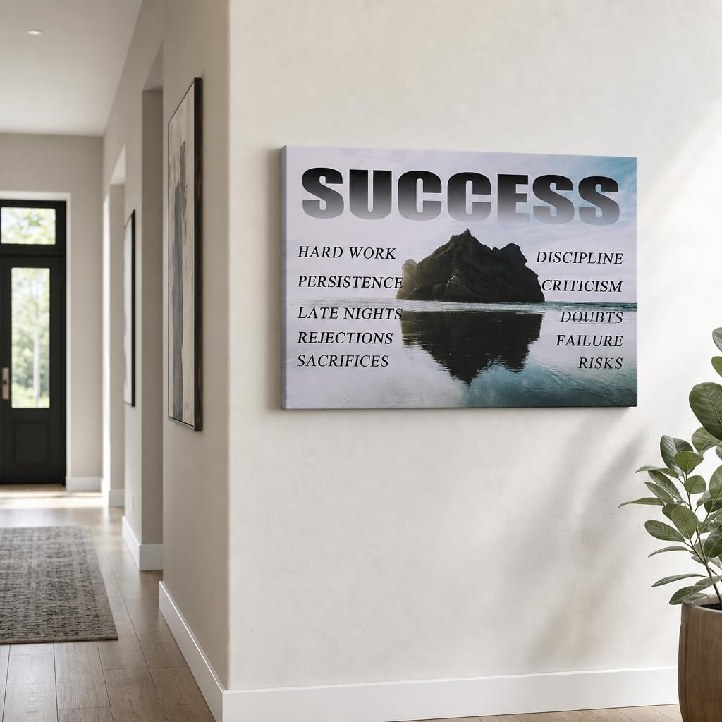 Motivational Canvas Wall Art Success Entrepreneur Quotes Poster Print Inspirational Pictures Painting for Office Class Room Home School Wall Decoration Stretched and Framed [24''Wx18''H]