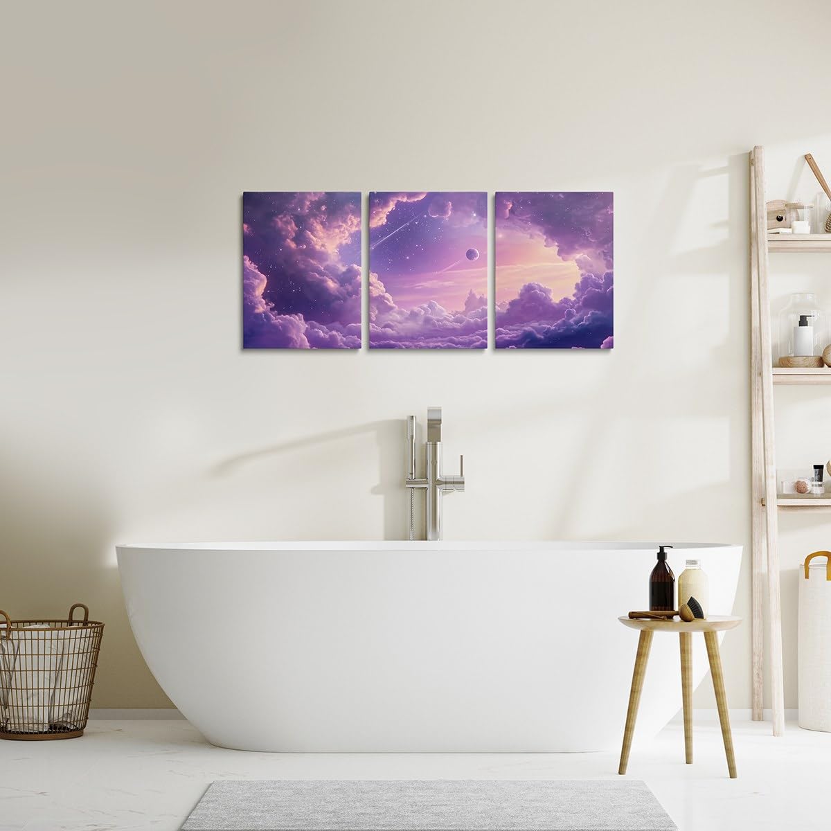 Feelyou Purple Galaxy 3 Piece Canvas Wall Art for Living Room Bedroom Starry Galaxy Wall Art for Home Decor 3D Printed Space Office Decor Artwork Dreamy Nebula Picture Painting Posters