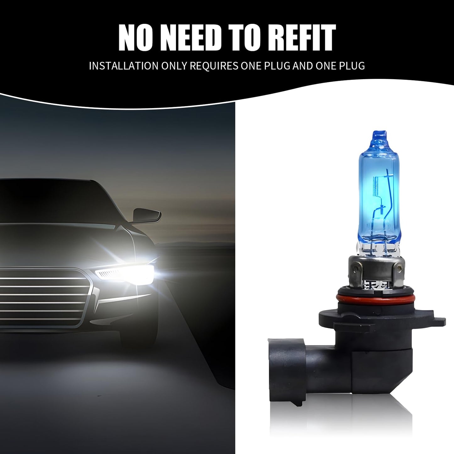 Flygun 9006 Car Halogen Bulbs, Ultra White Light, 12V 100W, 2 PCS, High Beam Low Beam, Fits Most Cars, Trucks, SUVs