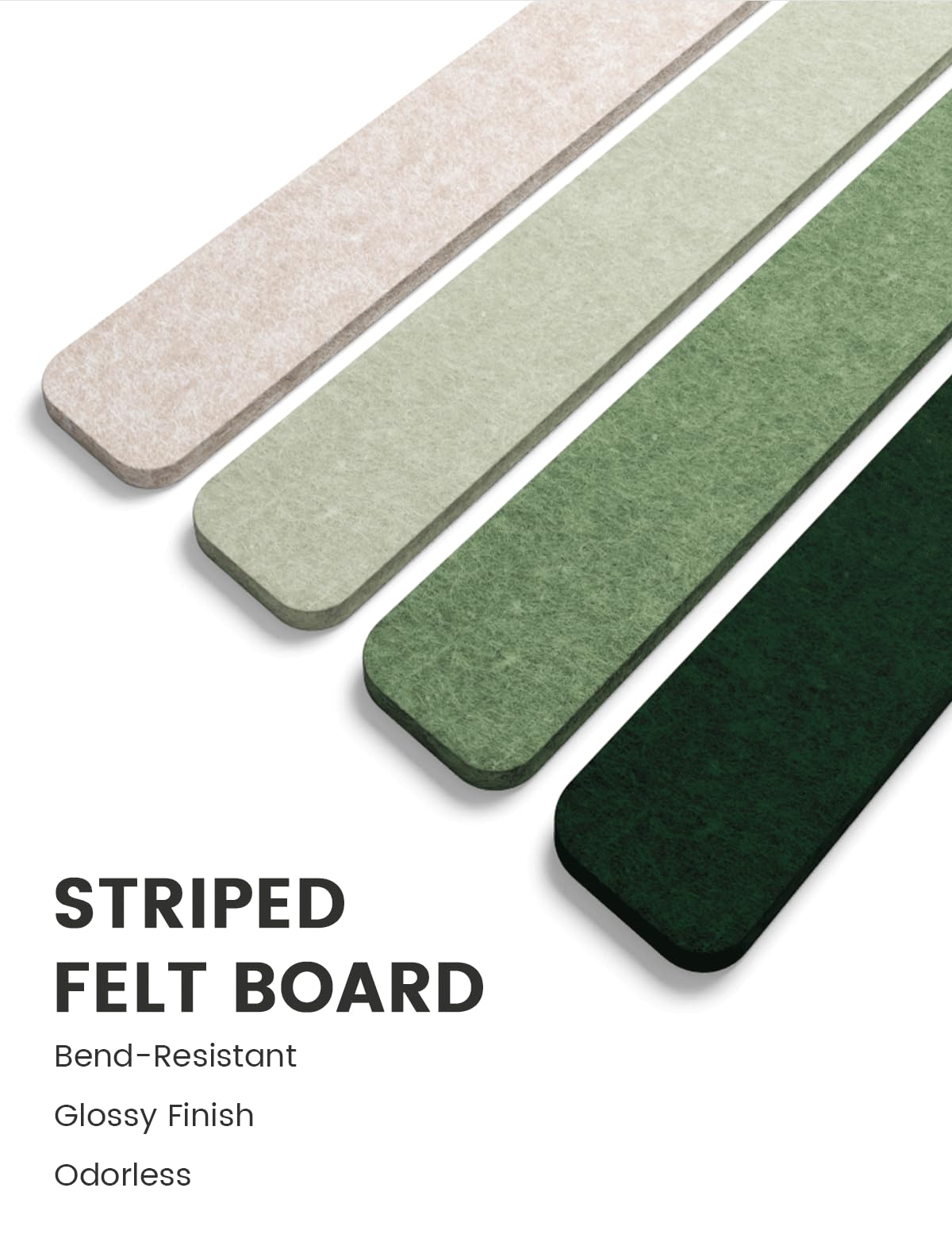 Fluxynara Cork Board Alternative Felt Strip Board 8-Pack 13"x2", Office Pin Board with 50 Push Pins, Adhesive Install for Bedroom Door & Home Office (Sagewood)