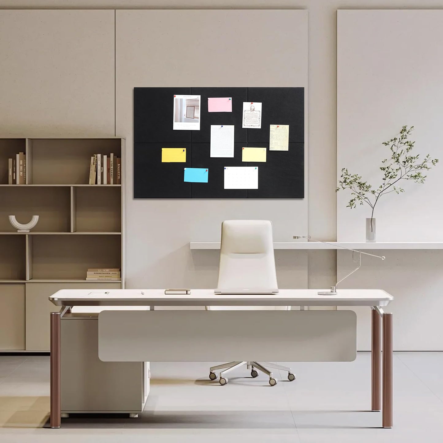 Large Cork Board 36" x 24", 6 Pack Felt Bulletin Board with 30 Pushpins, Cork Boards Alternative with Self-Adhesive Strips, Felt Wall Tiles Pin Boards for Walls Office Home School Decor-Black