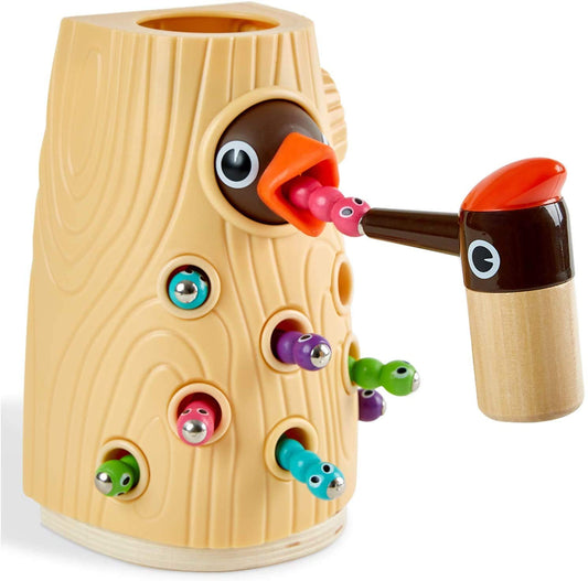 TOP BRIGHT Montessori Toys for 2 Year Old Girl Boy, Fine Motor Skills Toddler Sensory Toys Age 2-4, Woodpecker Worm Toy Magnetic Bird Feeding Game