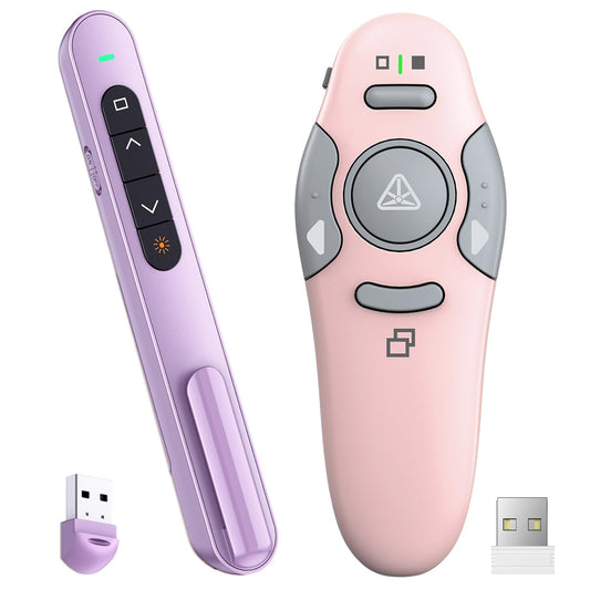 QUI Presenter Clicker Bundle | BK600 Slim-Shaped USB A Purple & BQ100 Remote-Shaped USB A Pink