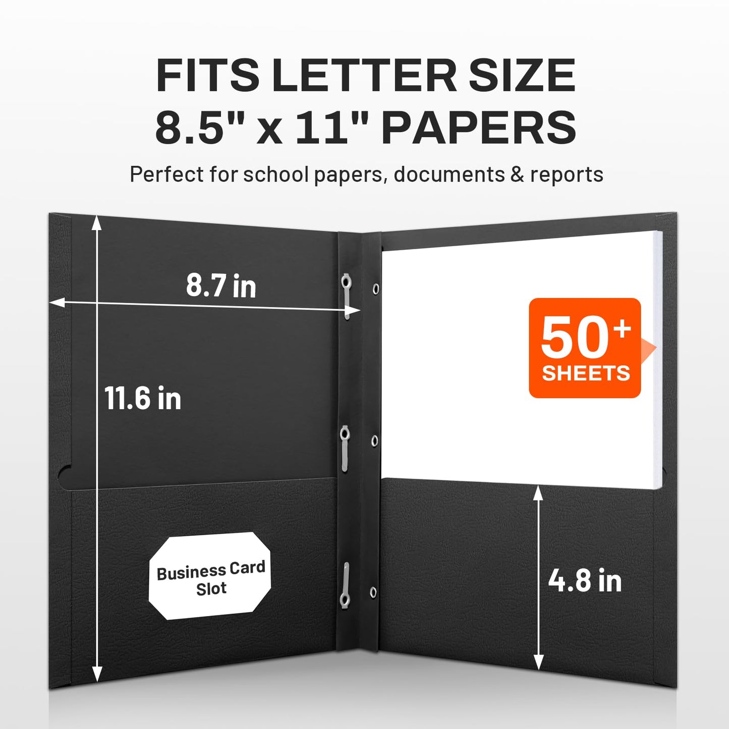 SUNEE 2 Pocket Folders with Prongs (25 Pack, Black), Paper Folders with 2 Pockets and 3 Prongs Fit Letter Size Paper, Folders with Prongs for School Office Home Business