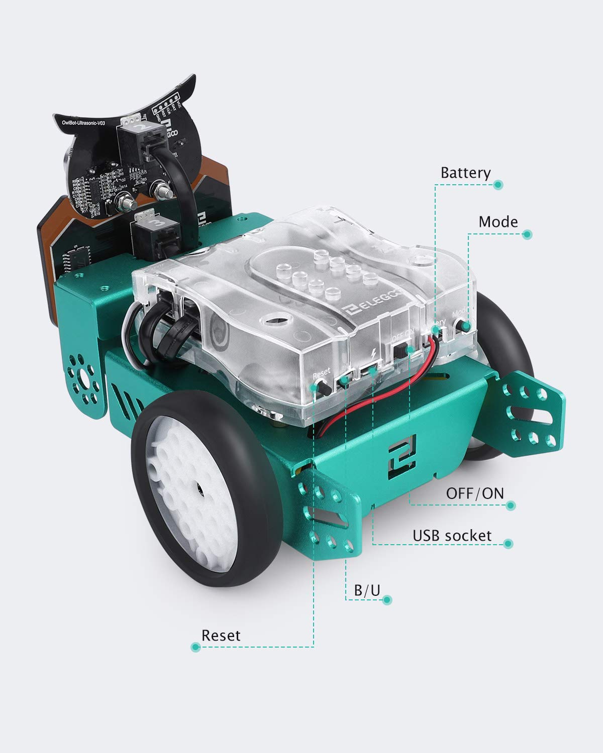 ELEGOO Owl Smart Robot Car Kit for Arduino Robotics for Kids Ages 8-12 12-16 STEM Science Kits Coding Robots Toys for 8+ Year Old Boys Girls Teens Circuits Engineering Building Projects
