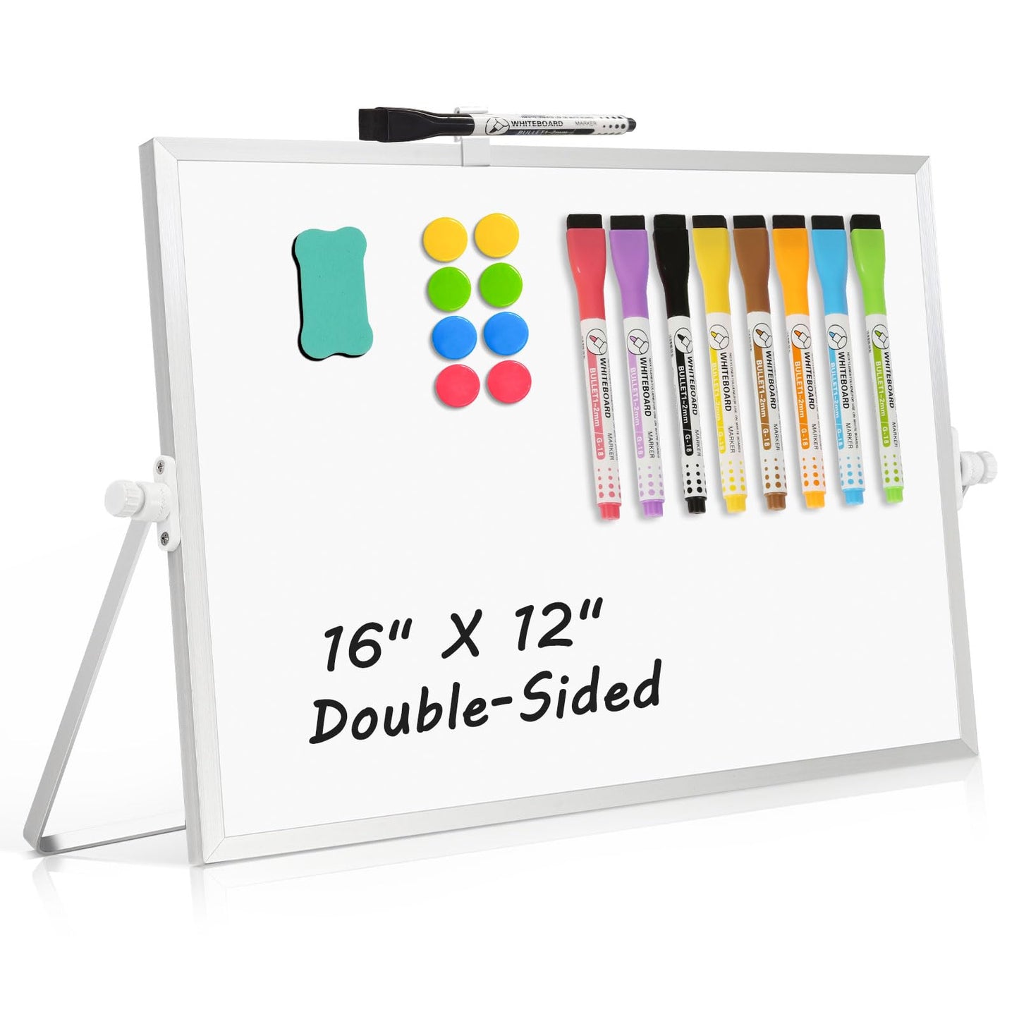 AMUSIGHT Dry Erase Magnetic White Board, 16" x 12" Double-Sided Desktop Whiteboard with Stand, Portable Small Whiteboard Set for Drawing, Office, Home