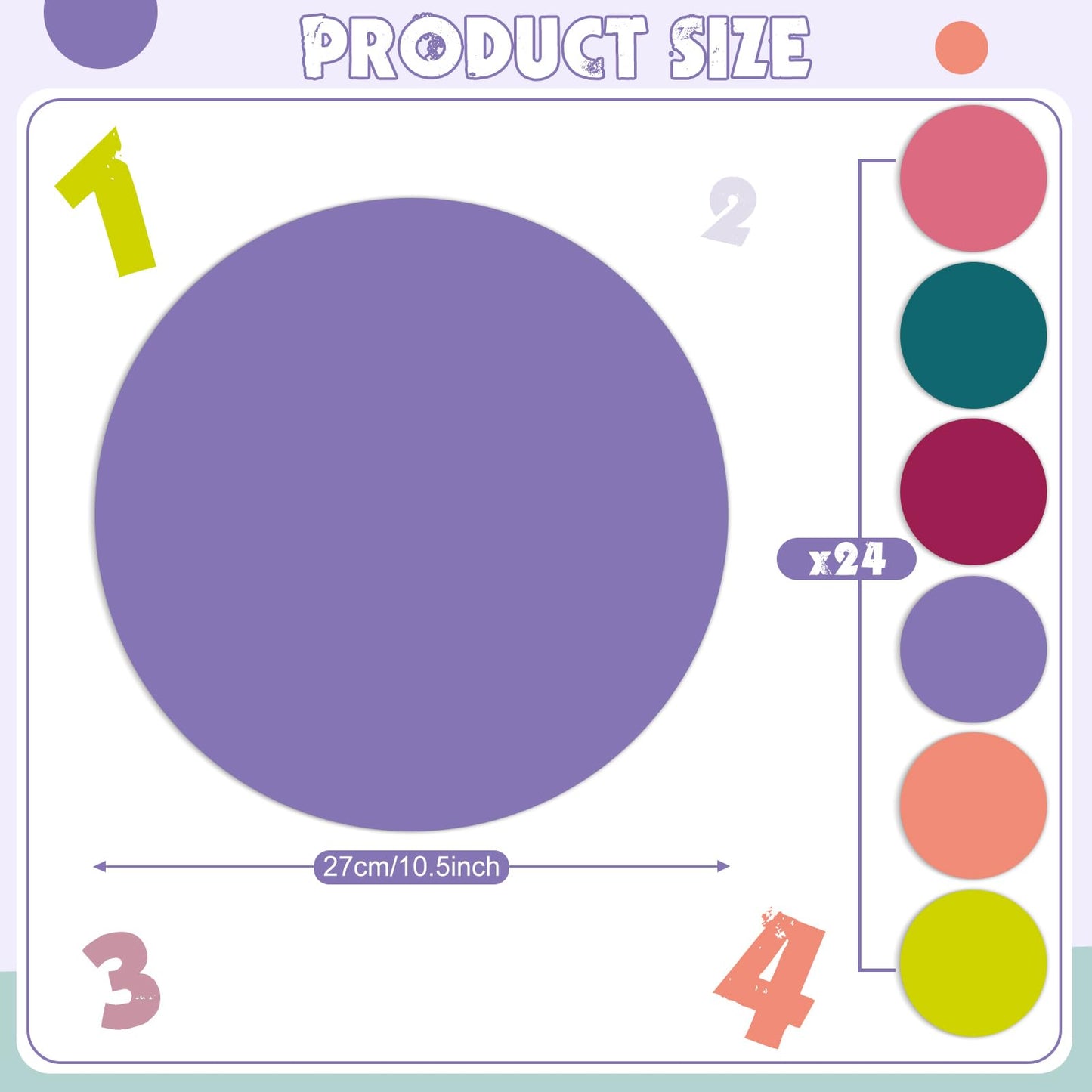 Lincia 24 Pack Colorful Dry Erase Dots Circles Spots for Classroom Table 10.5 Inch Removable Vinyl Desktop Stickers Spots Wall Decals for 100th Day of School Teacher Students Home (Retro Colors)