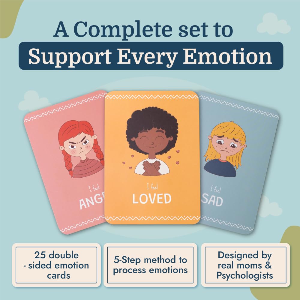 Samma Sati Emotion Flashcards – 25 Emotion Cards for Toddlers - Help Toddlers Identify Emotions – Emotion Cards for Kids – Fun Illustrations Mixed Emotions Card Deck & Feelings Card - 2-8 Years