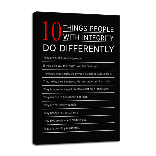 10 Thing People with integrity do Differently Inspirational Canvas Wall Art Motivational Wall Decor Poster Prints Framed for Classroom Modern Home Wall Decor Framed Ready to Hang [12''W X 18''H]