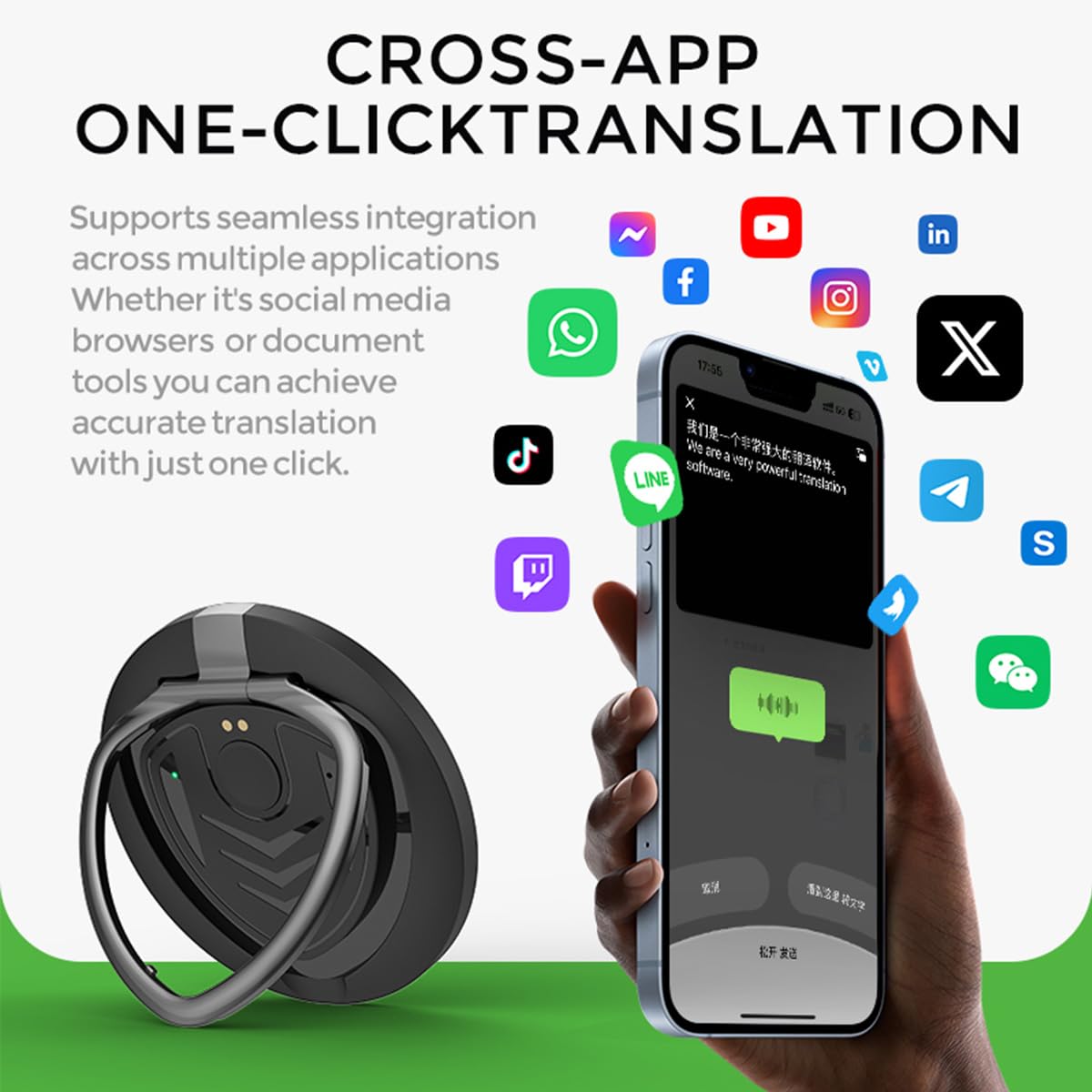 AICase 3-in-1 AI Smart Translator Recorder,Language Translator Device,Free AI Transcribe&Translate with App,146 Languages Translator,Online/Offline/Video/Photo Translation for Meeting Travel Lectures