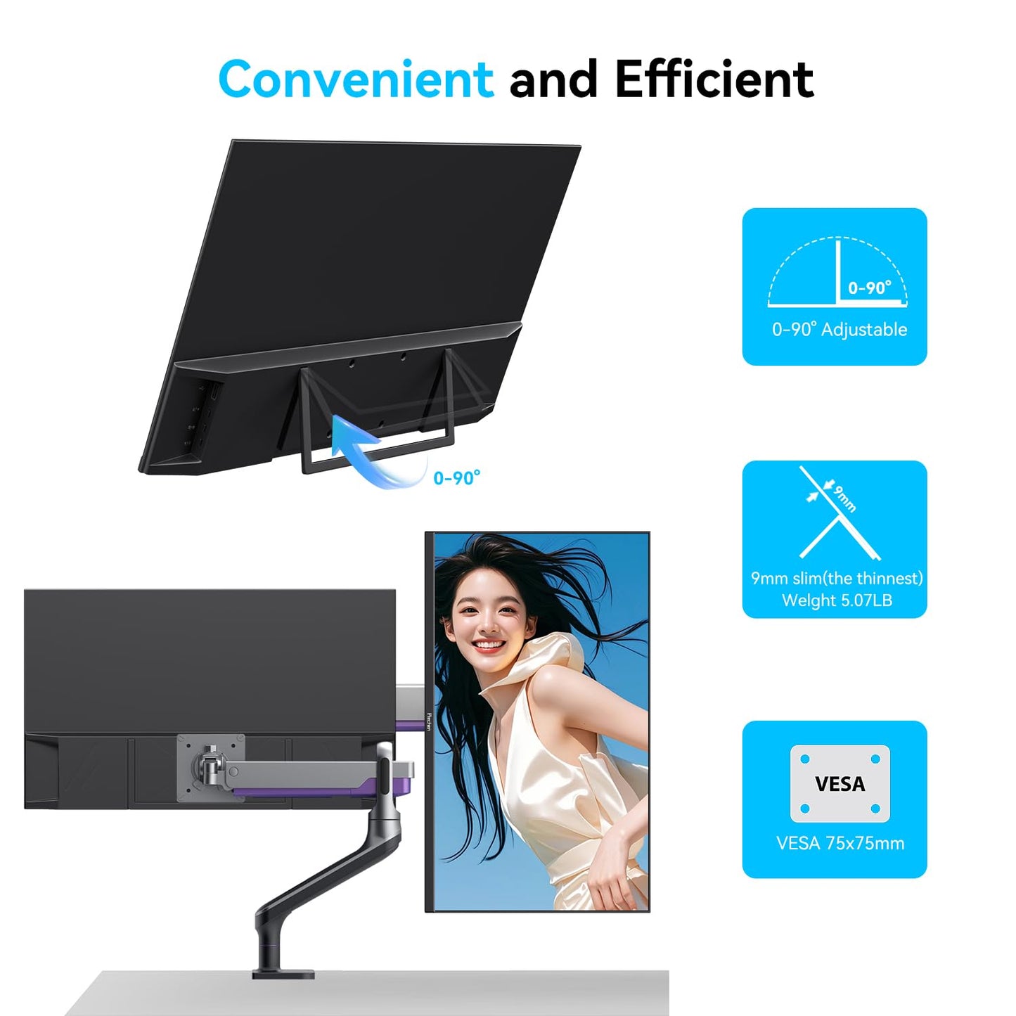 Prechen 23.8" 200hz Portable Touchscreen Monitor 99% sRGB VA FHD 1080P, VESA, Built-in Speaker, w/90°Adjustable Stand USB-C HDMI External Second Touch Screen Display for Laptop/PC/Phone
