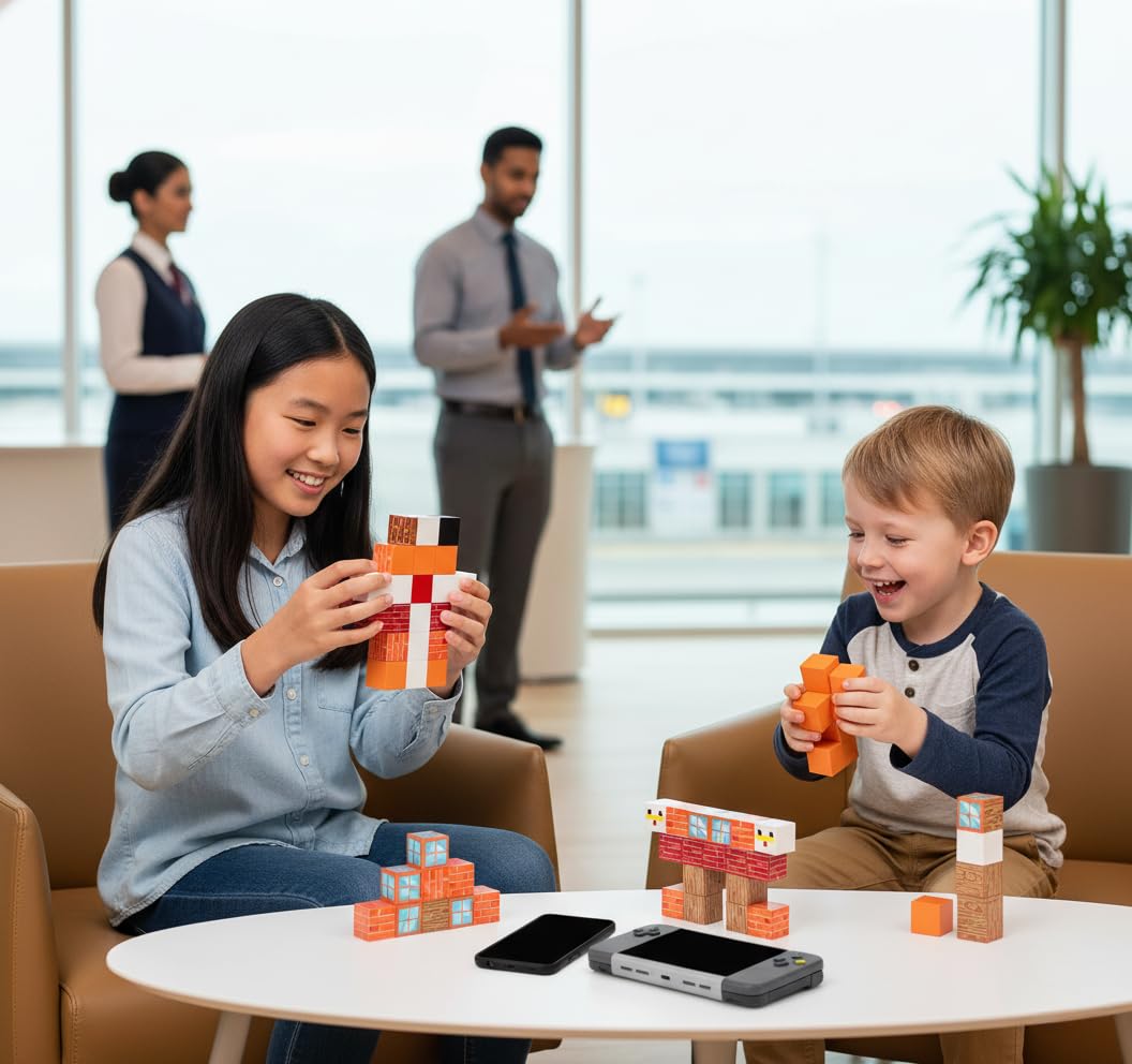 uMadeUs Magnetic Blocks Building Set - Puzzle Cubes as STEM Toys for Kids - Toddlers Sensory Construction Tiles - Ages 3+ Creative Educational Games for Boys and Girls - Lava Chicken 100pc Block