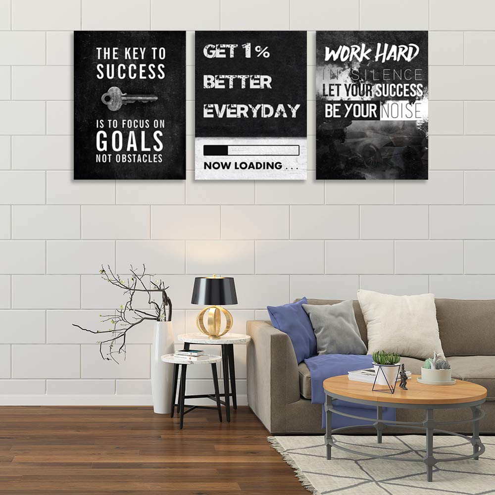 Motivational Wall Decor Inspirational Wall Art Canvas Poster Success Goal Artwork Entrepreneur Quote Painting Office Wall Decor for Bedroom Living Room Home Decoration Framed 12inch x16inch x3pieces