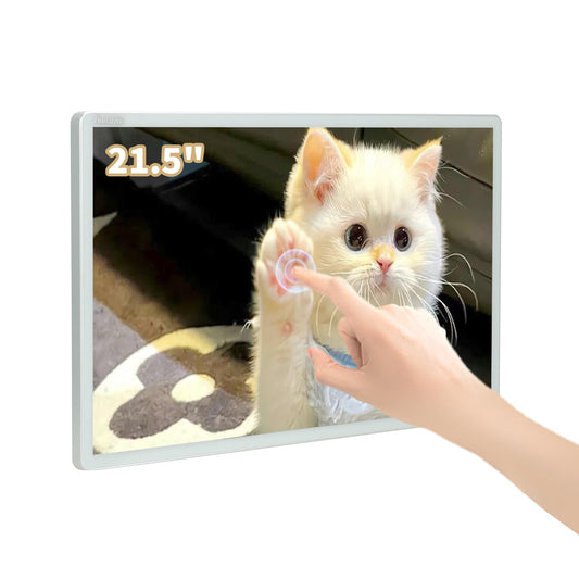 TouchWo Capacitive Multi-Touch Screen Industrial Monitor, 16:9 Display, Built-in Speakers, USB, VGA, DVI & HD-MI Ports, Digital Signage Displays and Player for Advertising (21.5-Inch White)
