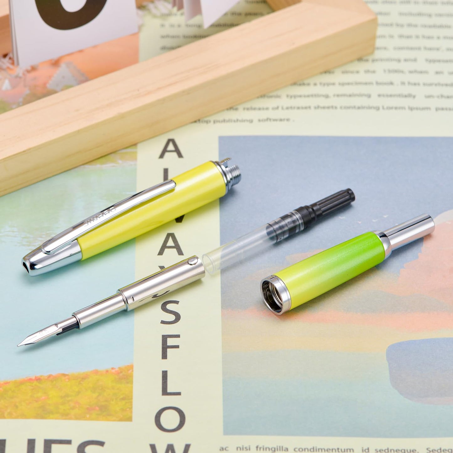 Jinhao 10 Press Fountain Pen with Box, Gradient Green Retractable Extra Fine Nib with Ink Converter Set (Silver Clip)
