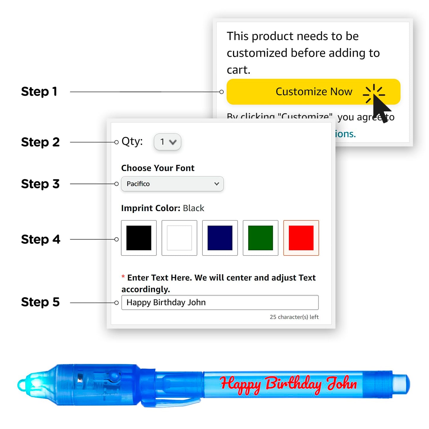 Personalized Invisible Disappearing Ink Pen Marker Pack, Custom Secret Spy Message Writer with UV Light, Fun for Kids and Stock Stuffers, 24 Pack, Assorted