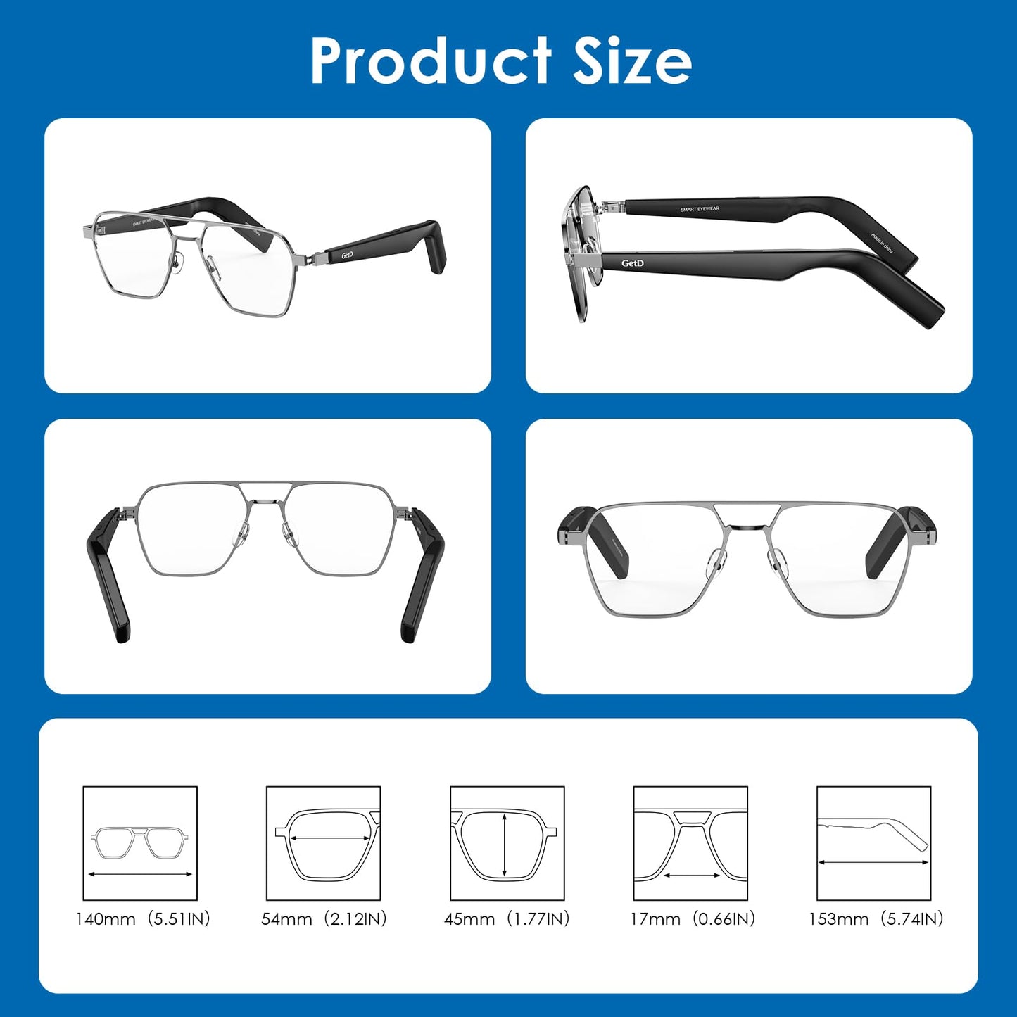 GetD Bluetooth Sunglasses for Men/Women, AI Translator, 11H Battery Life, Polarized Lens, UV Protection, Voice Control, Built-in Mic & Speakers, Smart Eyewear for Gaming Meeting Travel