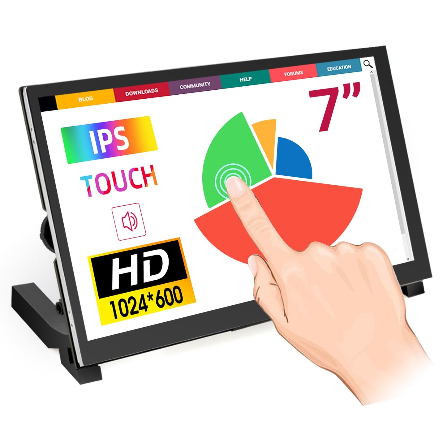 ELECROW 7 Inch Touchscreen Monitor for Raspberry Pi - 1024x600 IPS Capacitive Touch Screen HD Mini LCD Display with Stand Compatible with Raspberry Pi 5/4B/3B+/3B, BB Black, Win11/10/8/7, Driver Free