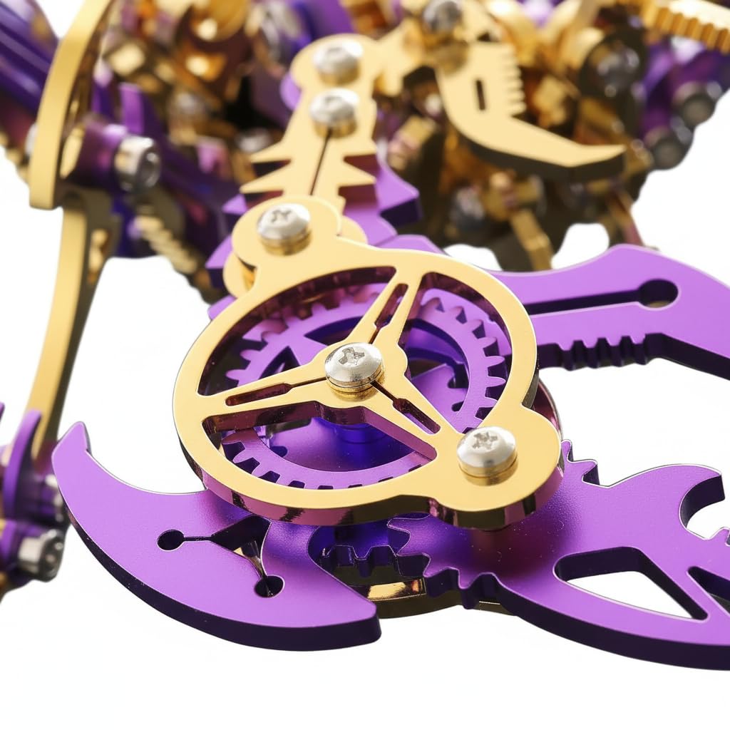 Scorpion 3D Metal Puzzles for Adults, 454PCS Stainless Steel DIY Mechanical Metal Model Kits, No Glue Assembly with Movable Joints, Challenging Metal Building Kit Desk Decor Gift (Purple-Glod)