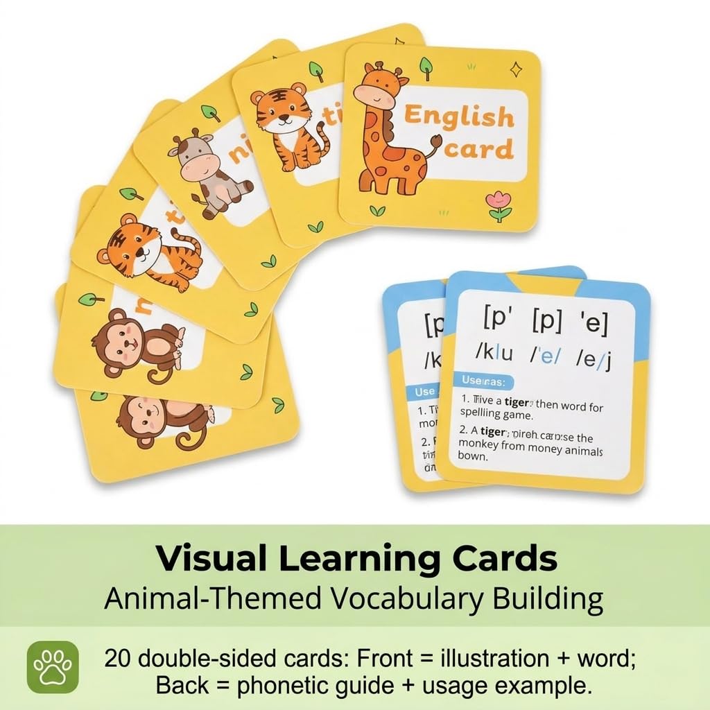 Wooden Word Spelling Game with Flash Cards, Alphabet Learning Set with Bell and Cube, Language Skills Recognition Tool for Educational Use