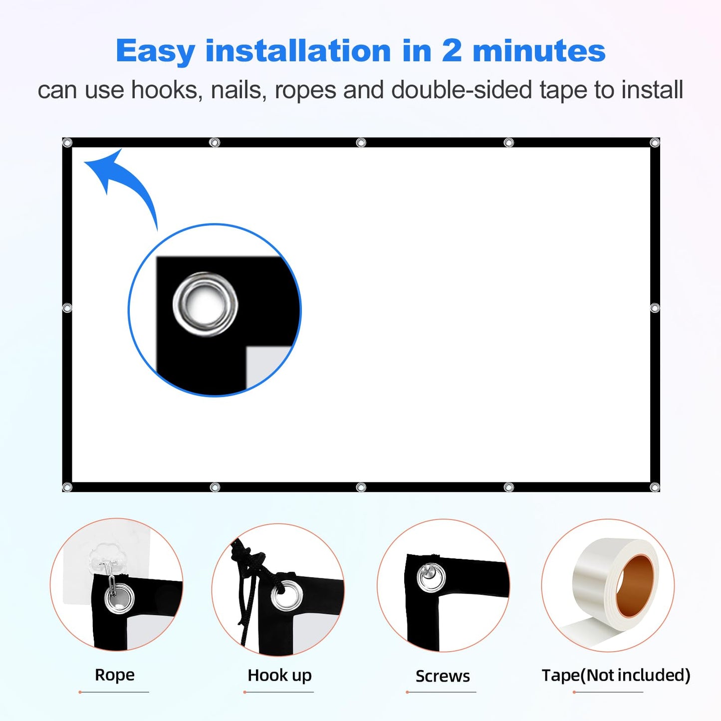 Projector Screen 120 inch，Portable Movie Projector Screen 16:9 HD Indoor Outdoor Double Sided Rear Projection Screen Video for Home, Party, Office, Classroom