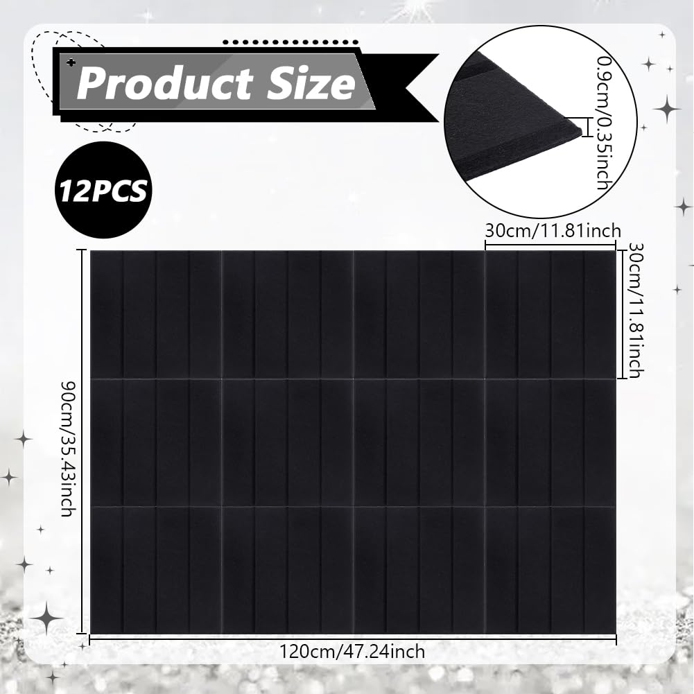 UNICRAFTALE 12 Pcs Black Felt Bulletin Board 12x12 Inch Self-Adhesive Felt Tiles Pin Board Squares for Home Office Classroom Display